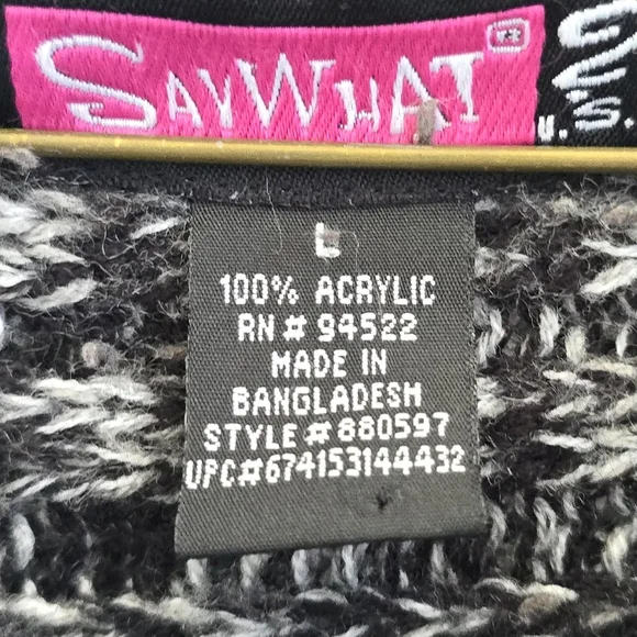 Vintage Say What? Black and Gray Cardigan Size Large Dolman Sleeves Chunky Knit - Picture 3 of 4